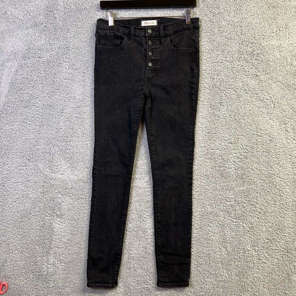 Madewell Jeans Women 28 Black Denim Button Fly Mid-Rise Skinny Edgy Streetwear